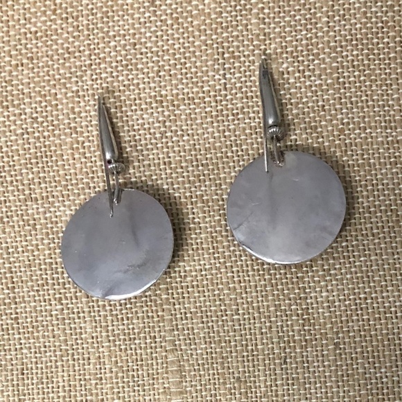 Vintage Sterling Silver Onyx Aztec Disc Earrings
